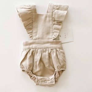Oat children Linen Flutter Sleeve Bloomer Romper - Petal